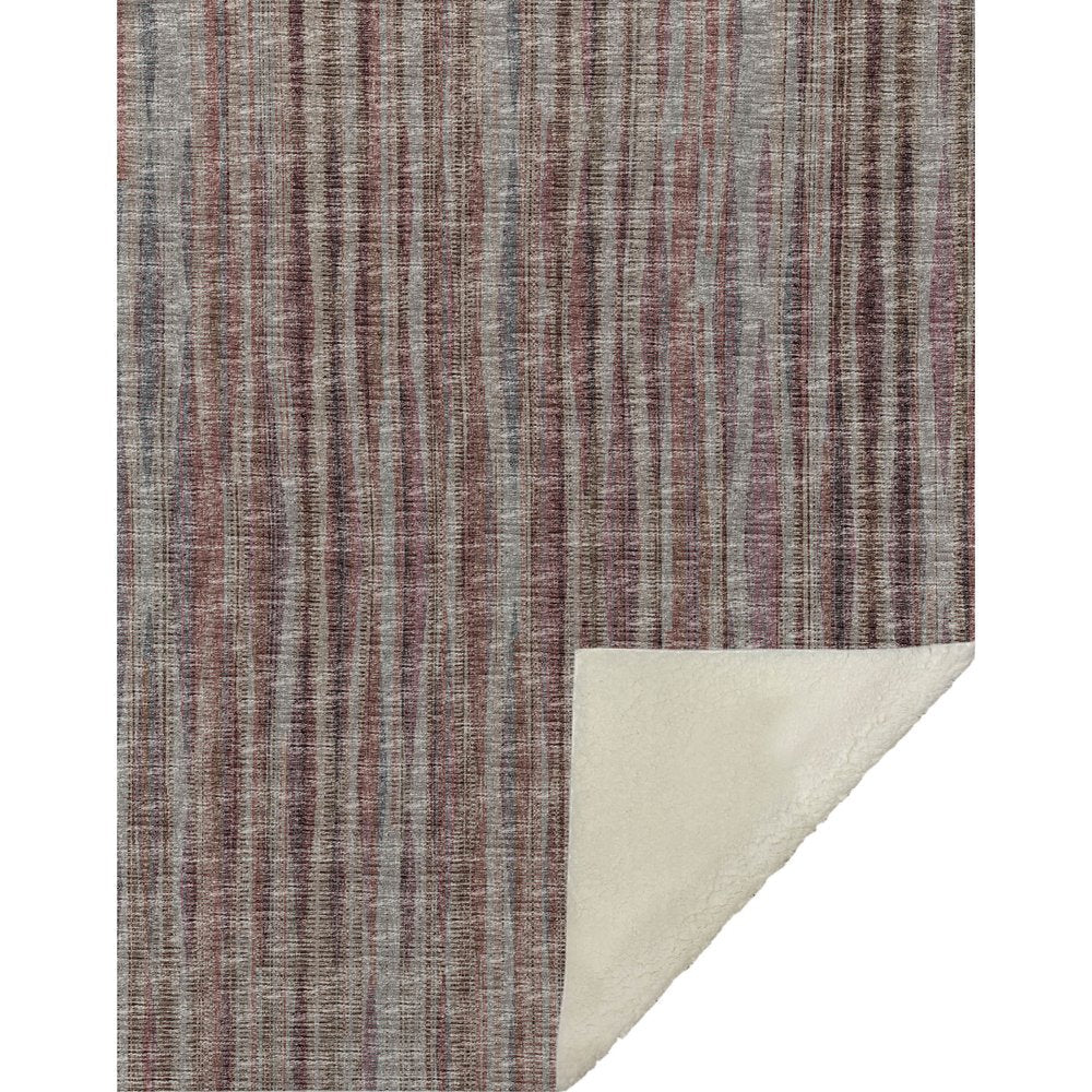 50" X 70" Burgundy And Beige Striped Microfiber Plush Throw Blanket