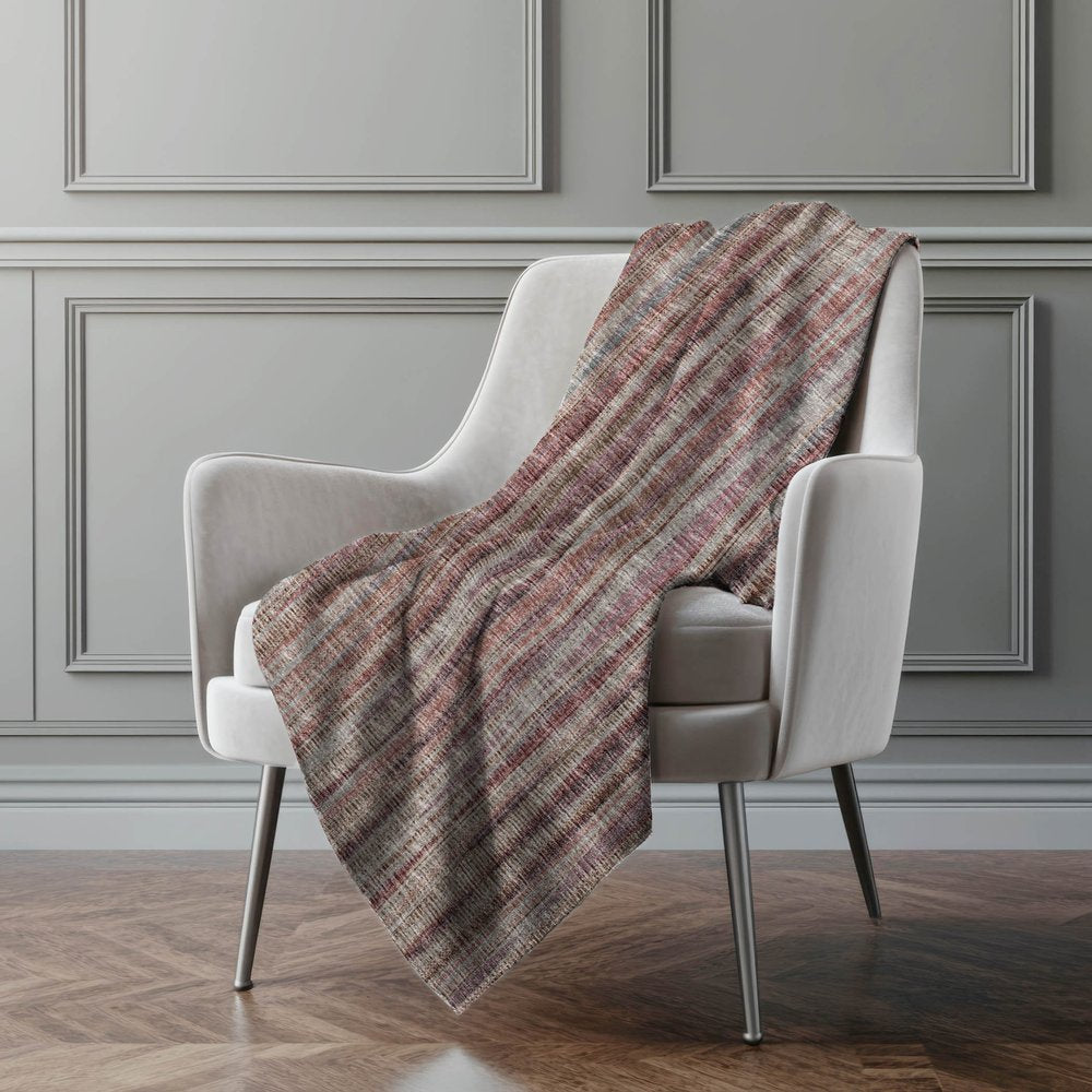 50" X 70" Burgundy And Beige Striped Microfiber Plush Throw Blanket