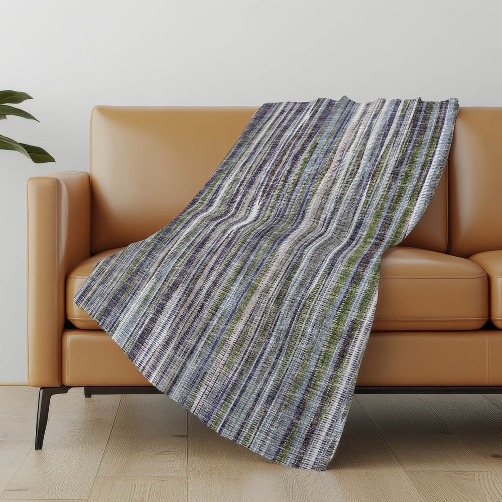50" X 70" Plum And Ivory Striped Microfiber Plush Throw Blanket