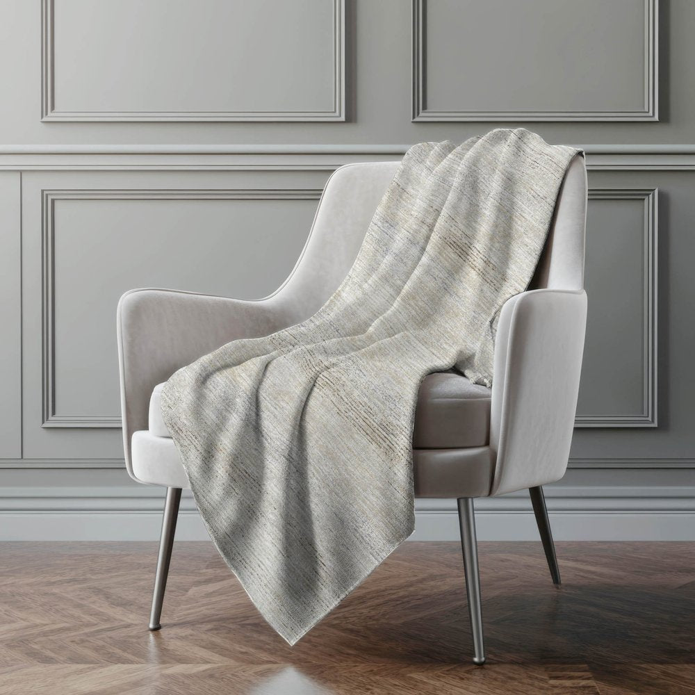 50" X 70" Beige And Ivory Abstract Microfiber Plush Throw Blanket