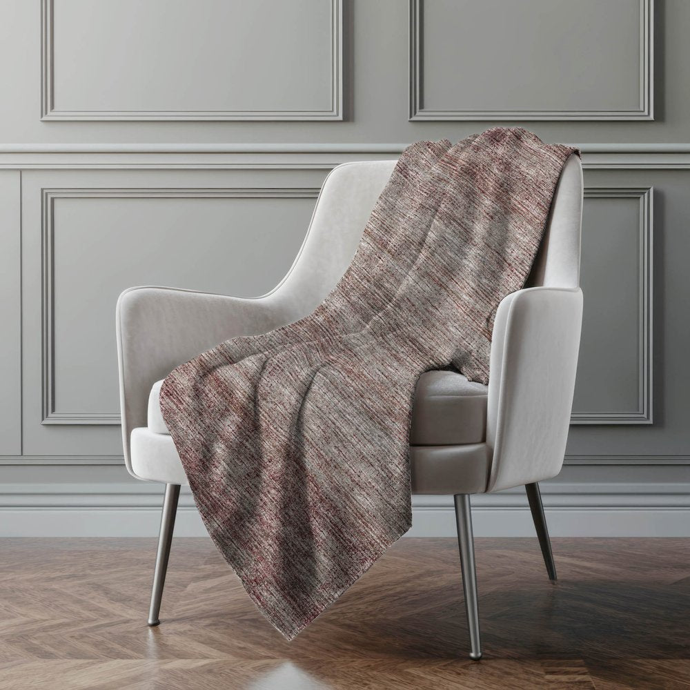 50" X 70" Burgundy And Beige Abstract Polyester Woven Plush Throw Blanket