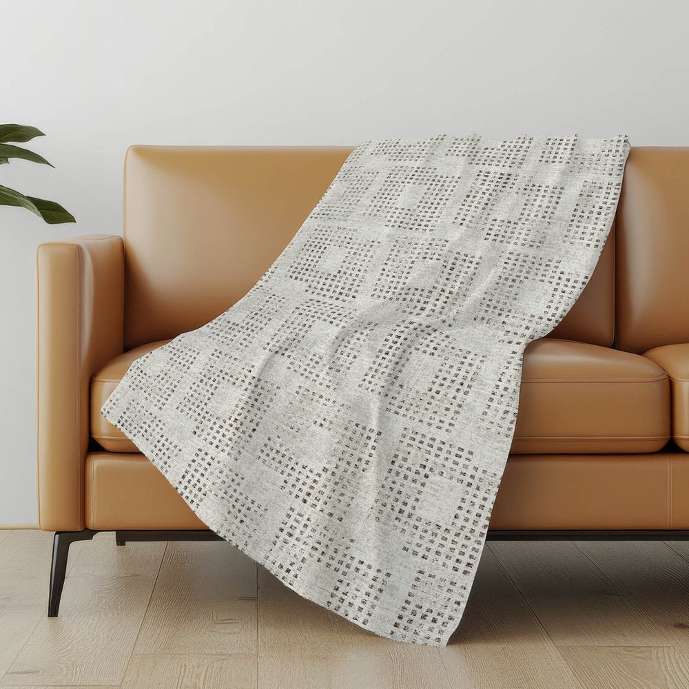 50" X 70" Beige And Charcoal Geometric Polyester Woven Plush Throw Blanket