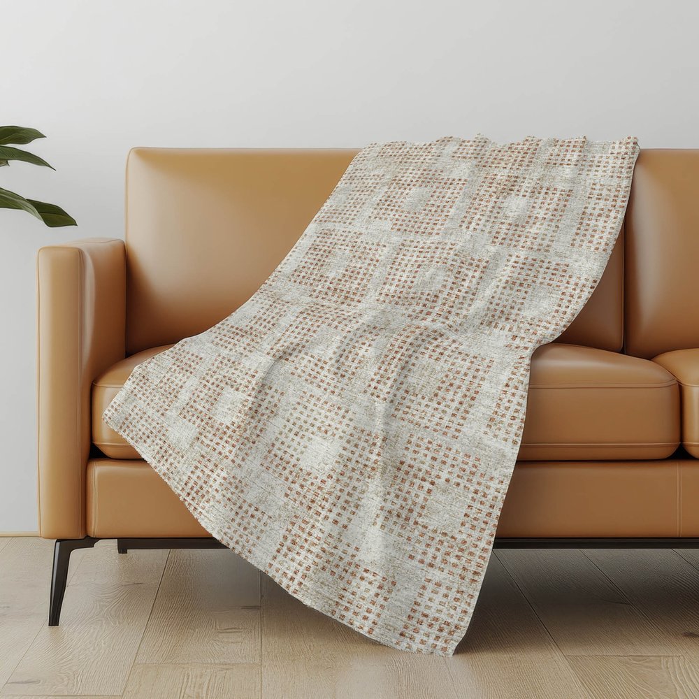 50" X 70" Cinnamon And Beige Geometric Polyester Woven Plush Throw Blanket