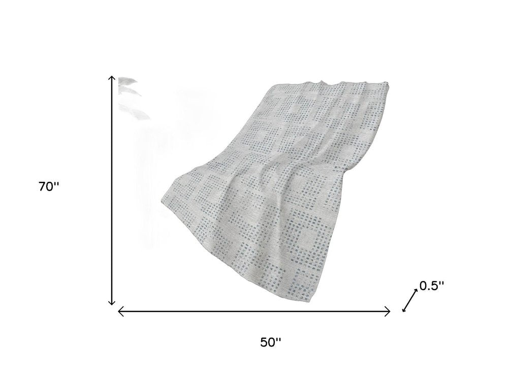 50" X 70" Silver And Blue Geometric Polyester Woven Plush Throw Blanket
