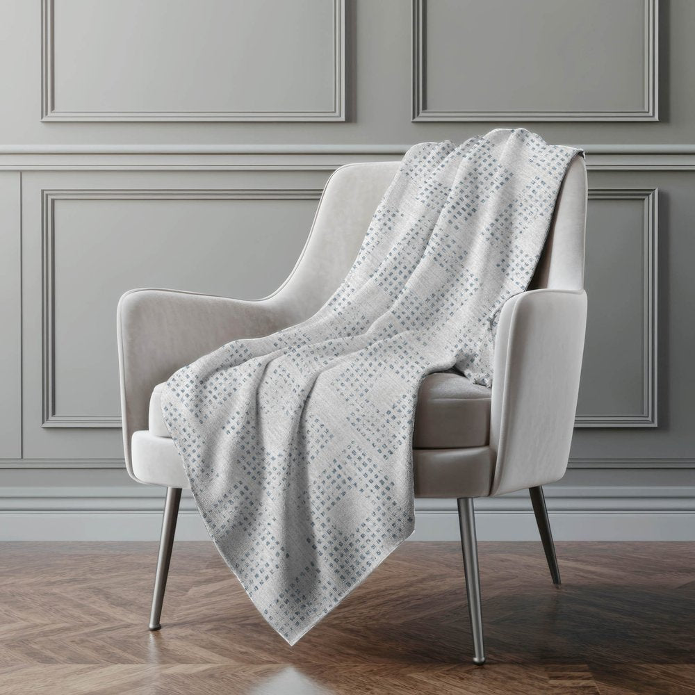 50" X 70" Silver And Blue Geometric Polyester Woven Plush Throw Blanket
