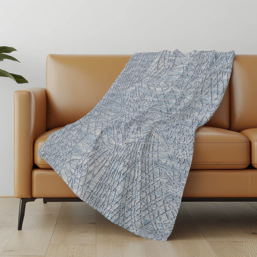 50" X 70" Blue And Beige Abstract Microfiber Plush Throw Blanket