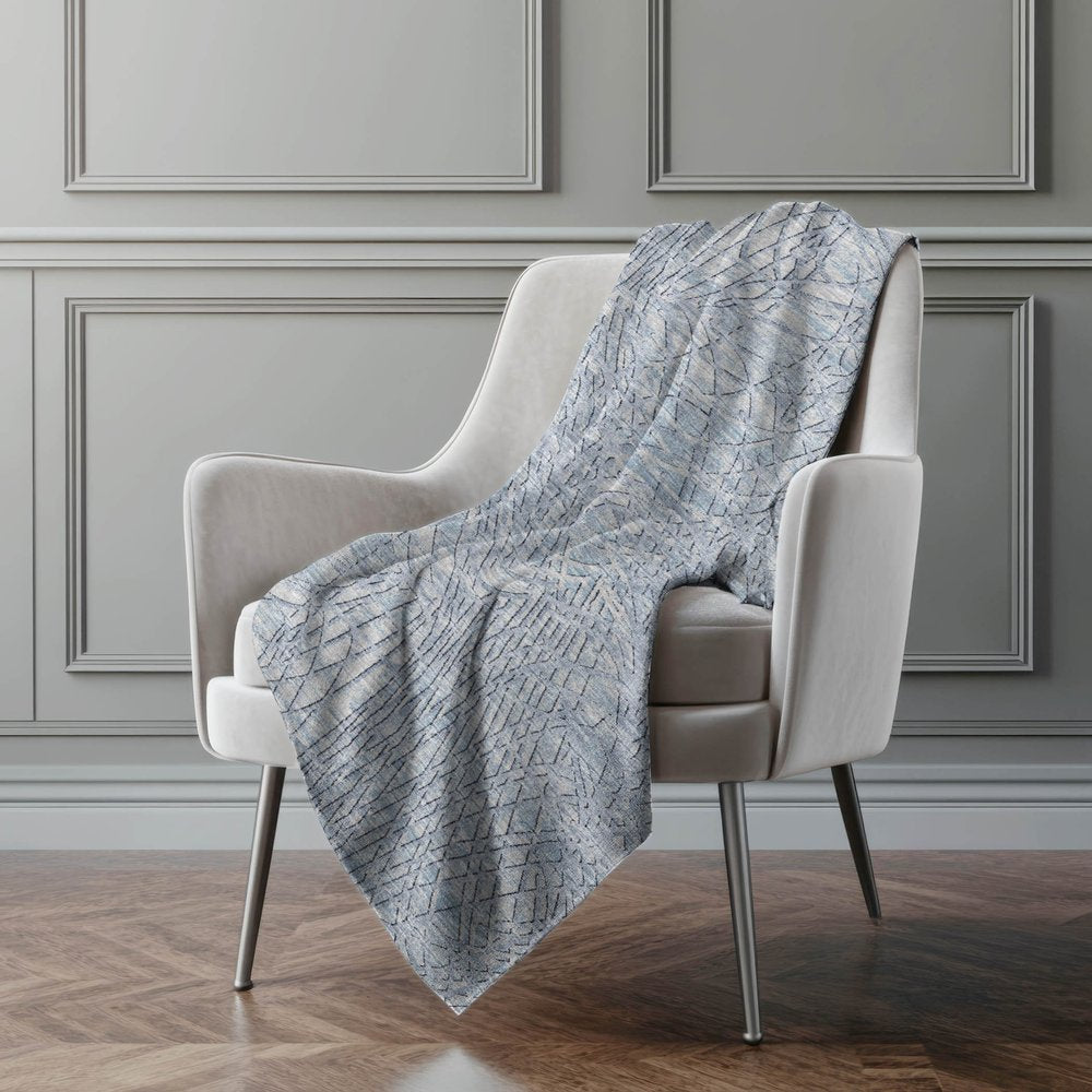 50" X 70" Blue And Beige Abstract Microfiber Plush Throw Blanket