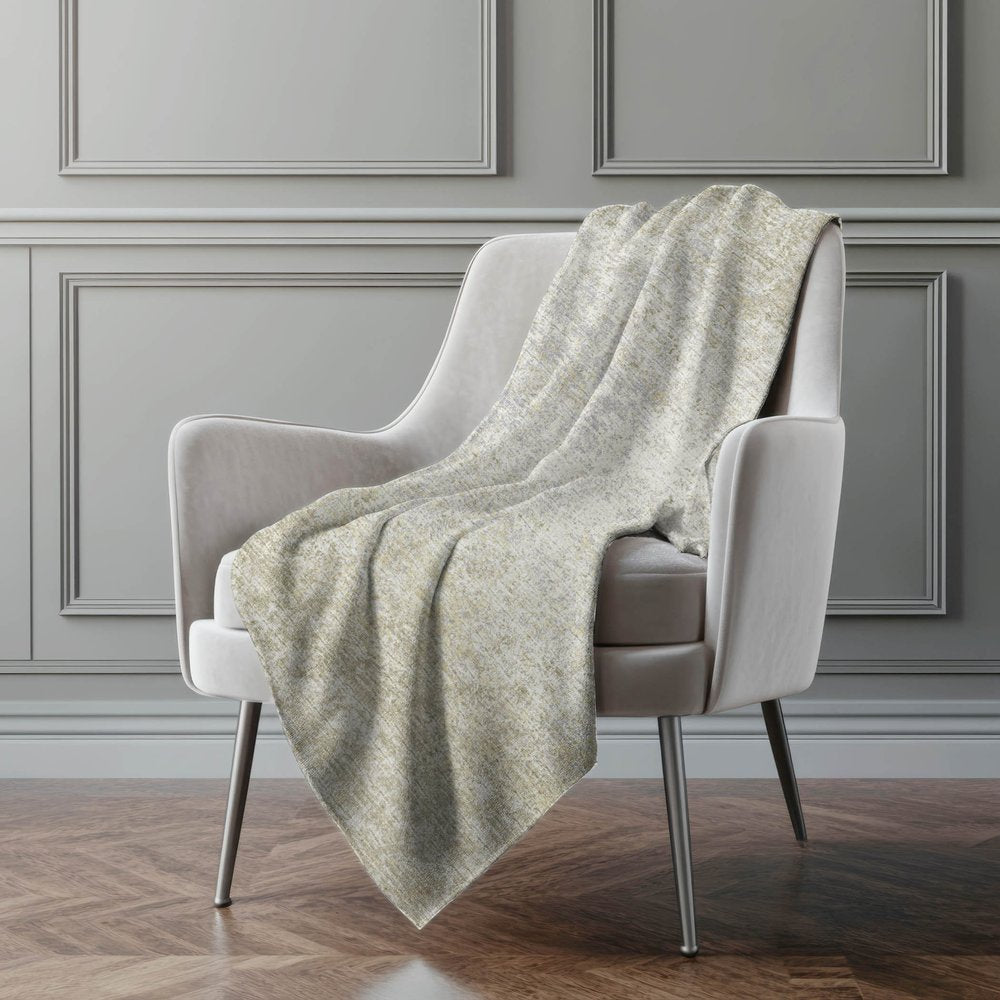 50" X 70" Beige And Gold Abstract Microfiber Plush Throw Blanket