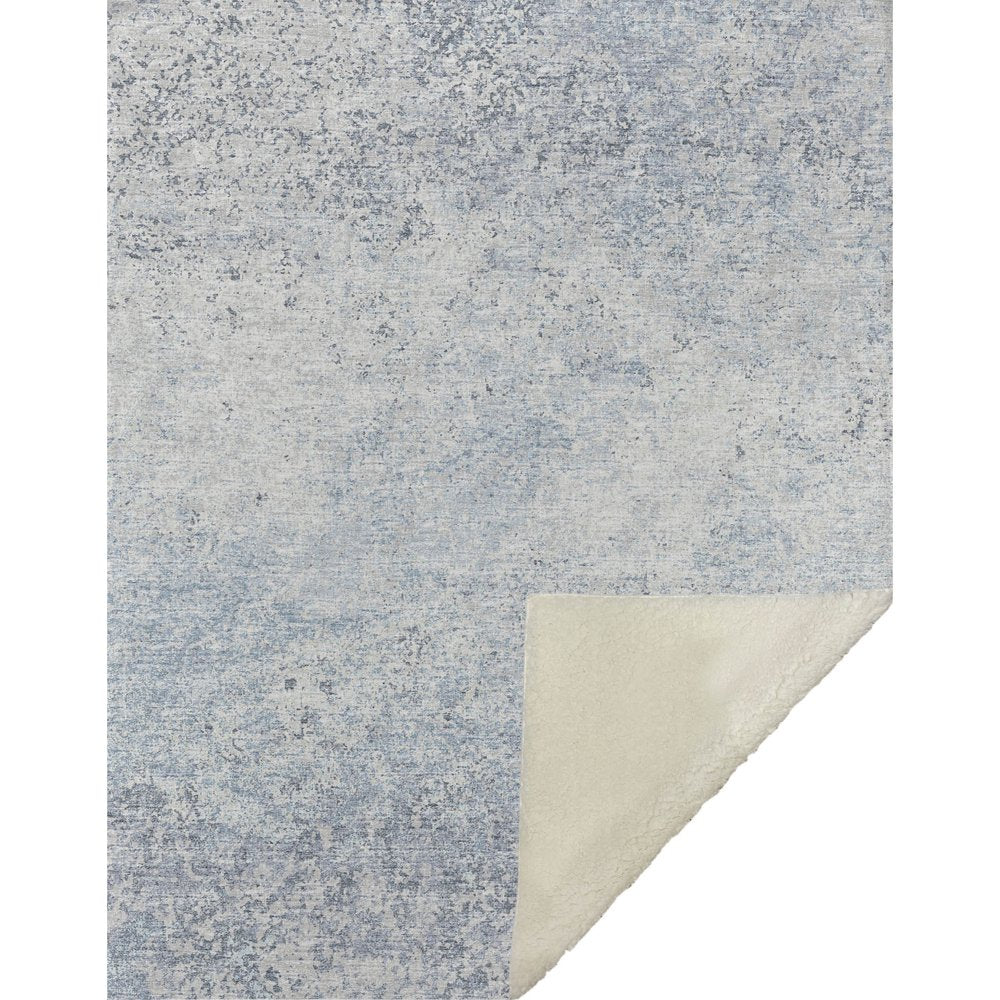 50" X 70" Blue And Beige Abstract Microfiber Plush Throw Blanket