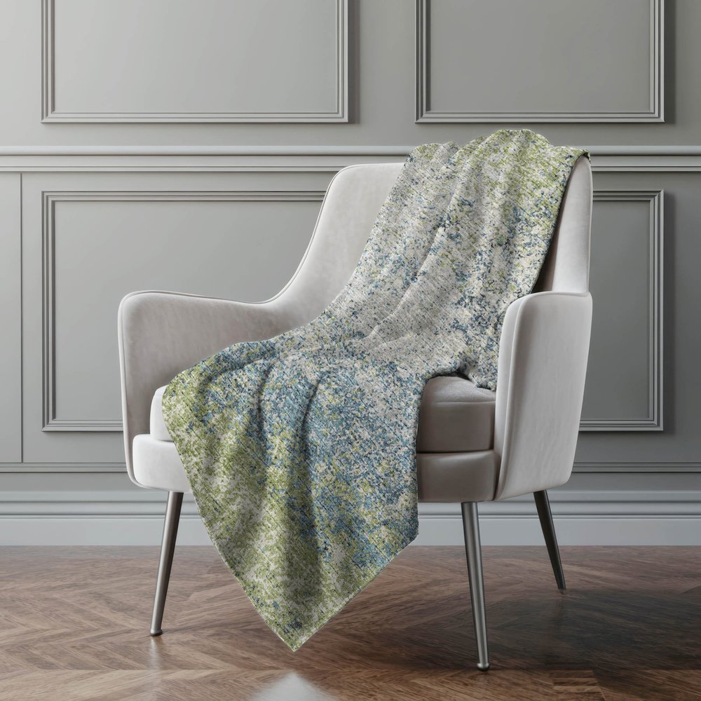50" X 70" Green And Blue Abstract Polyester Woven Plush Throw Blanket