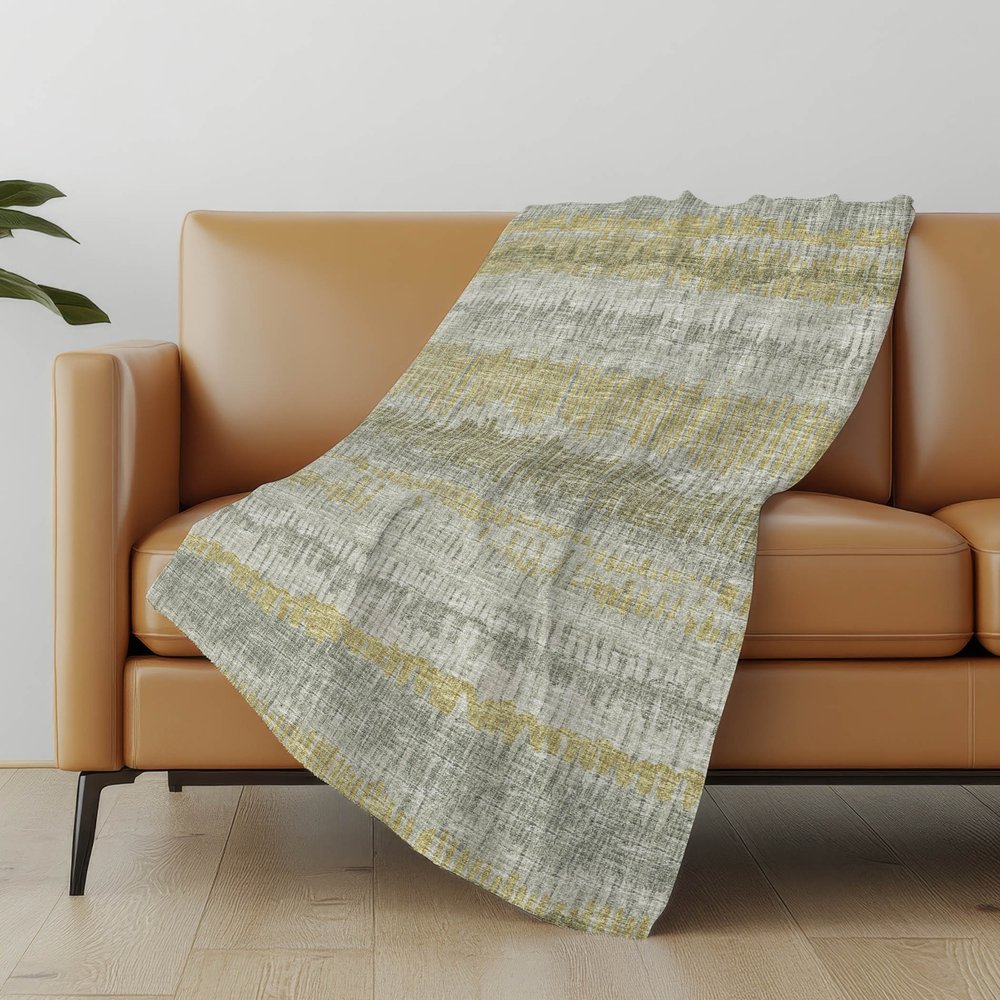50" X 70" Sage And Gold Abstract Polyester Woven Plush Throw Blanket