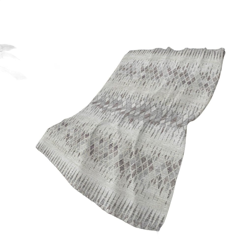 50" X 70" Beige And Gray Geometric Polyester Woven Plush Throw Blanket