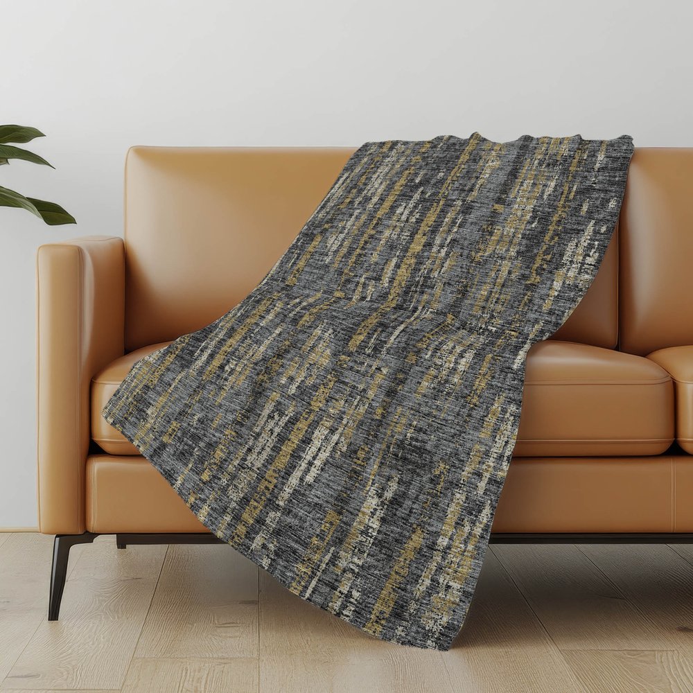 50" X 70" Granite Gray And Gold Abstract Polyester Woven Plush Throw Blanket