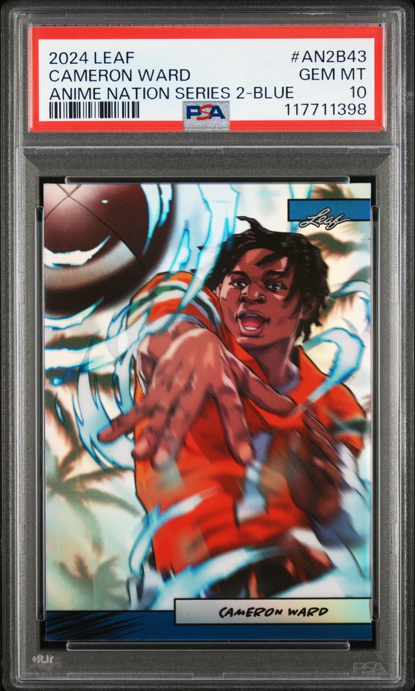 Graded 2024 Leaf Cam Ward #AN2B43 Anime Nation Series 2 Blue /75 Football Card PSA 10 Gem Mint