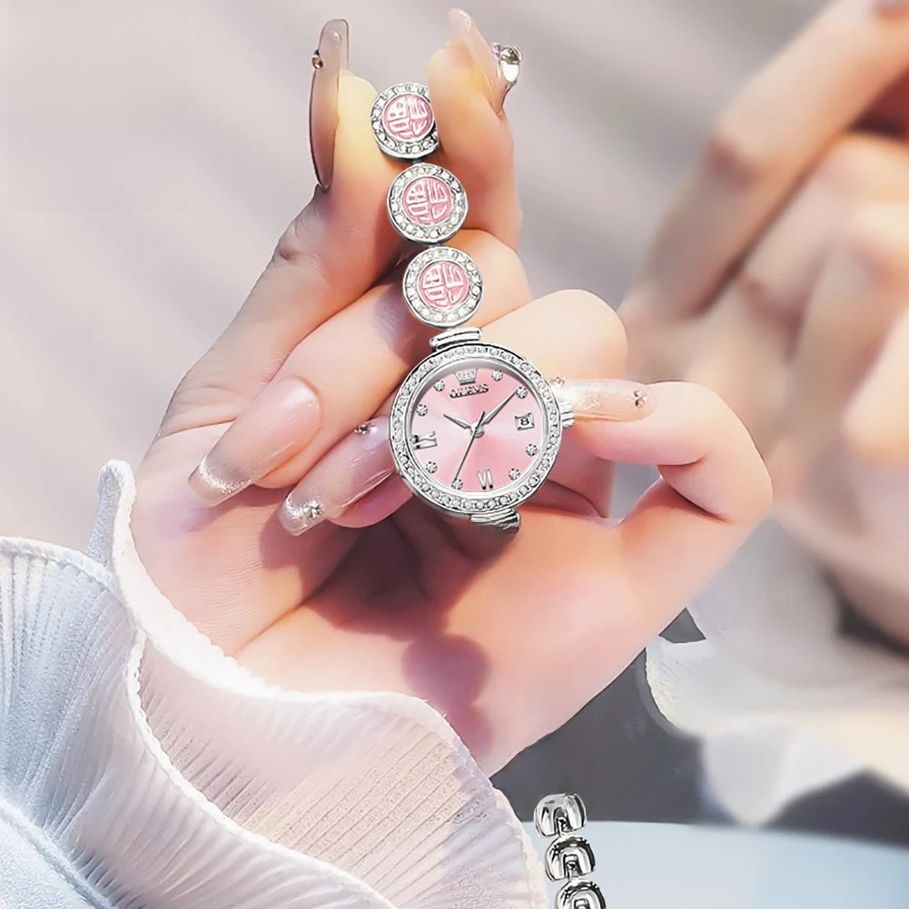 Women's Elegant Bracelet Quartz Watch Red Dial Waterproof