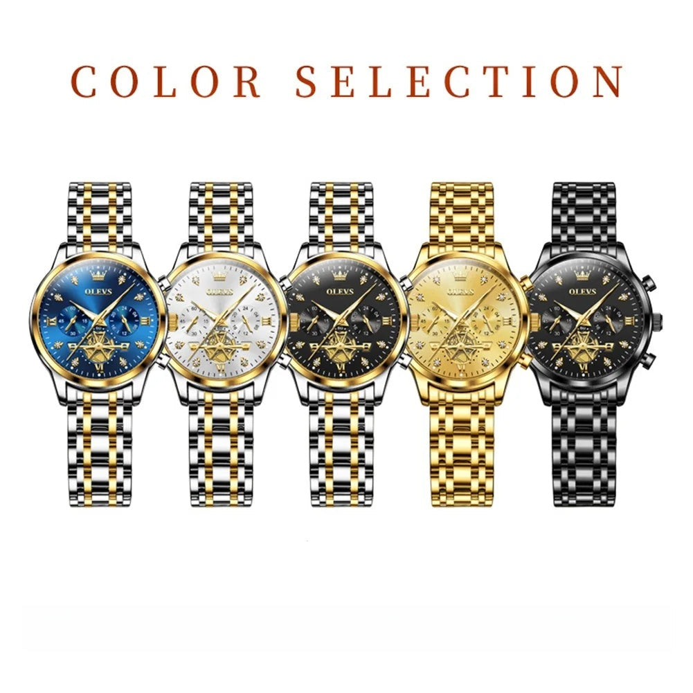Women's Gold Stainless Steel Multifunction Quartz Watch