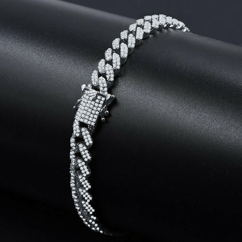 6mm Silver Cuban Link Bracelet Iced Out Slim For Men
