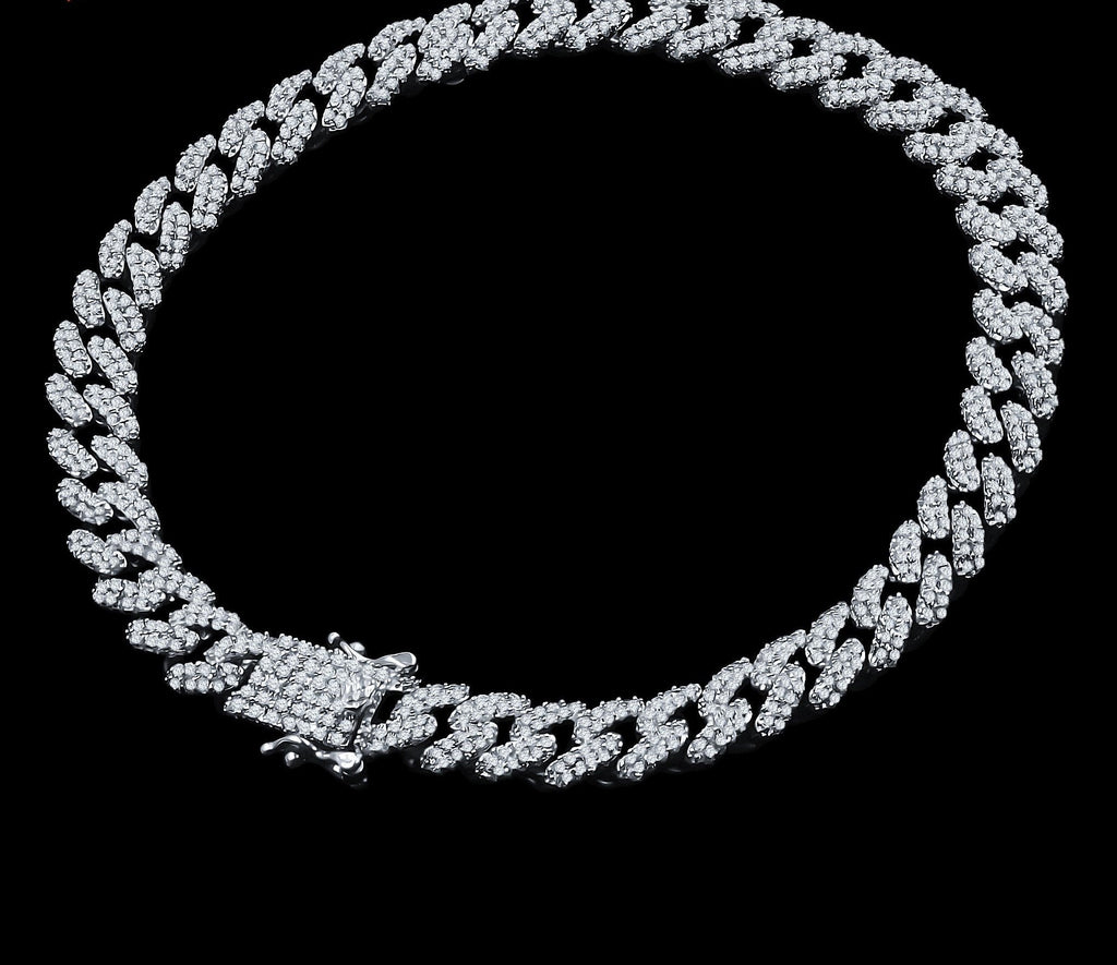 6mm Silver Cuban Link Bracelet Iced Out Slim For Men