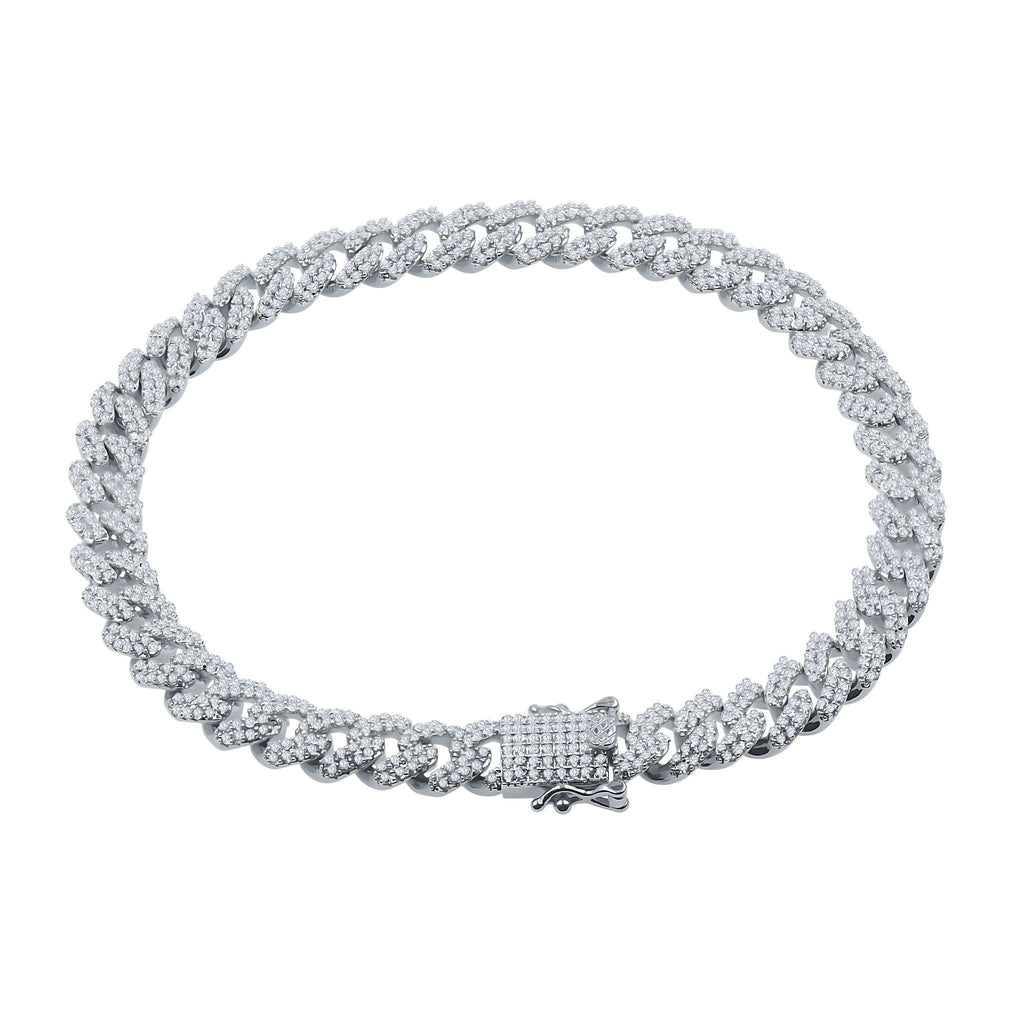 6mm Silver Cuban Link Bracelet Iced Out Slim For Men