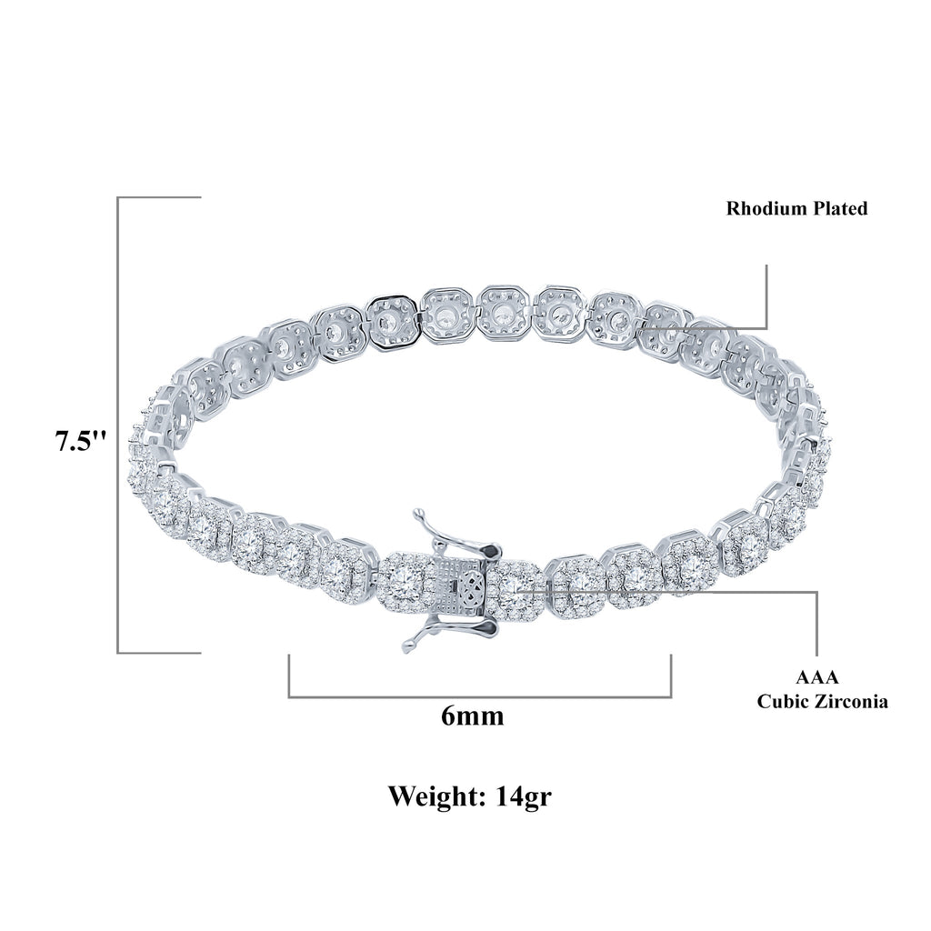 6mm Square CZ Tennis Bracelet Rhodium Plated 7.5 Inch