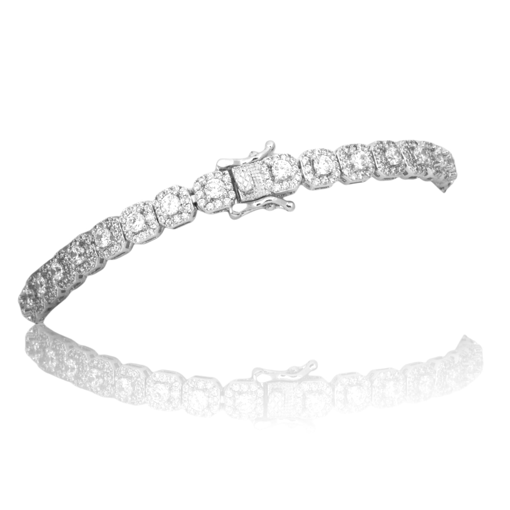 6mm Square CZ Tennis Bracelet Rhodium Plated 7.5 Inch