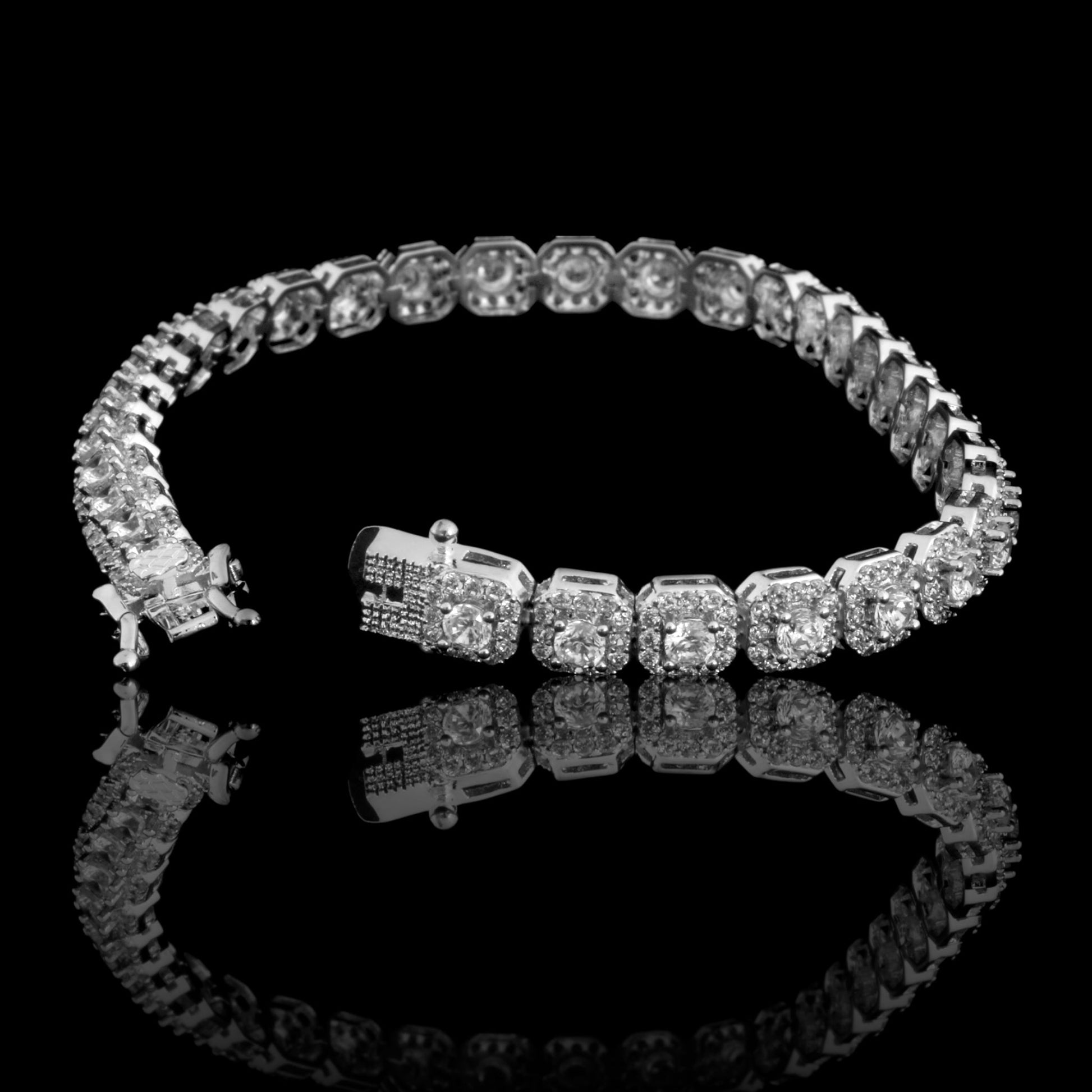 6mm Square CZ Tennis Bracelet Rhodium Plated 7.5 Inch