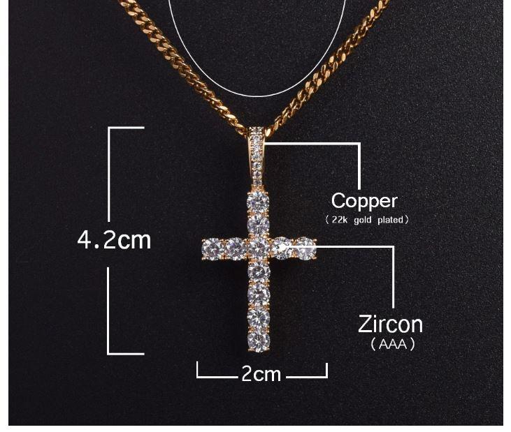 6mm Tennis Choker Necklace Pave Cross Pendant Gold Sparkle
