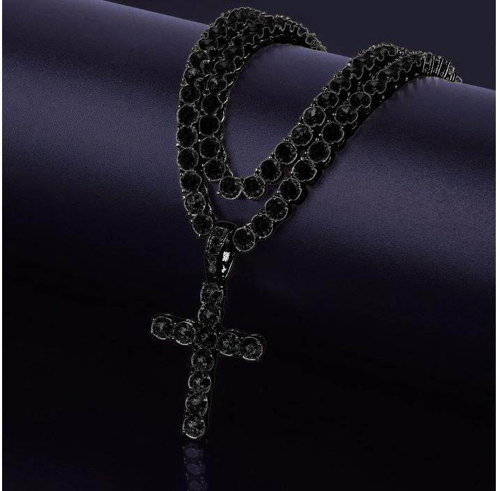 6mm Tennis Choker Necklace Pave Cross Pendant Gold Sparkle