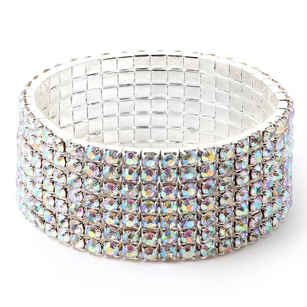 7 Row Stretch Rhinestone Bracelet Gold Crystal Sparkle