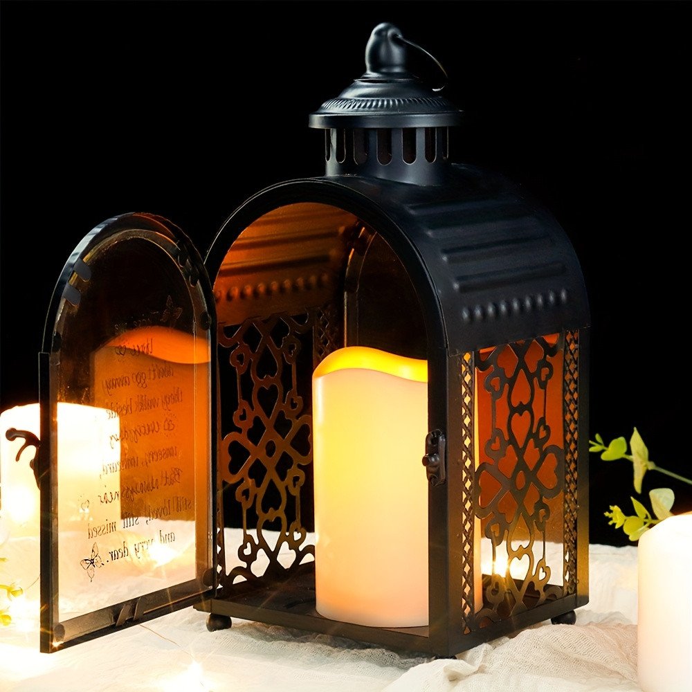 11" Clear And Black Glass And Metal Memorial Remembrance Lantern Candle Holder