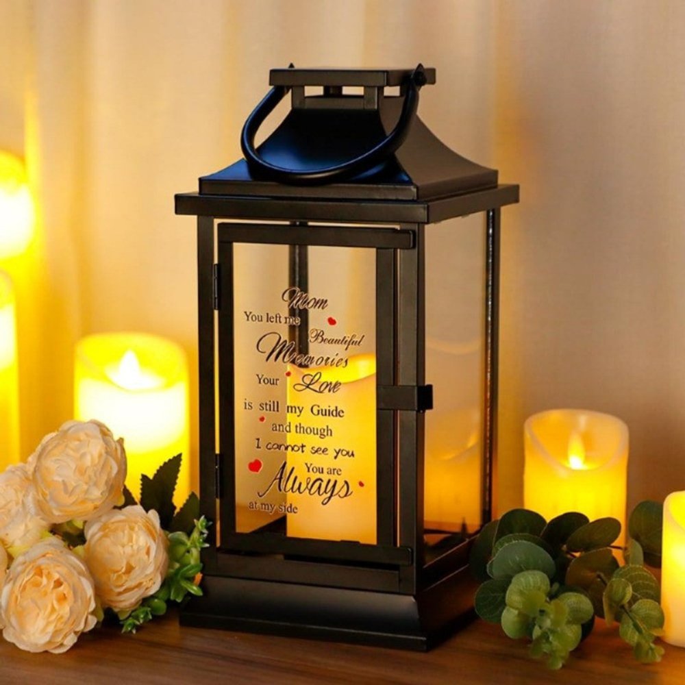 15" Black And Clear Glass And Metal Memorial Remembrance Lantern Candle Holder
