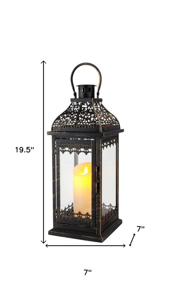 Set of Two Clear And Black Glass And Metal Tabletop Lantern Candle Holders