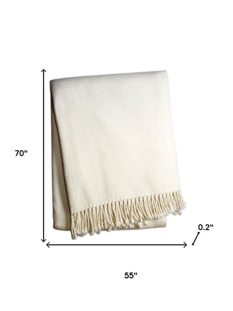 55" X 70" Cream Cotton Blend Plush Throw Blanket with Fringe