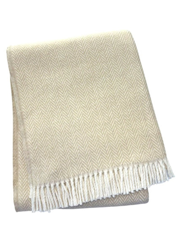 55" X 70" Linen And White Cotton Blend Herringbone Throw Blanket with Fringe