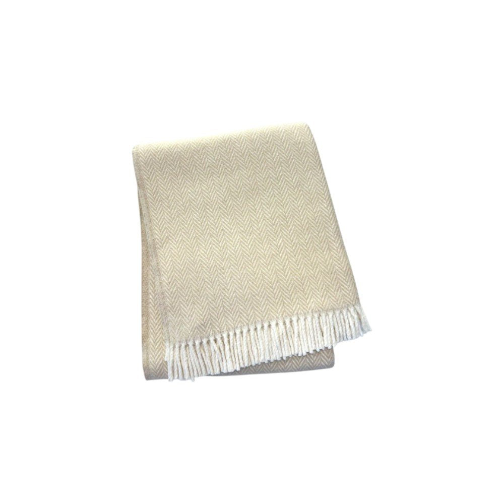 55" X 70" Linen And White Cotton Blend Herringbone Throw Blanket with Fringe