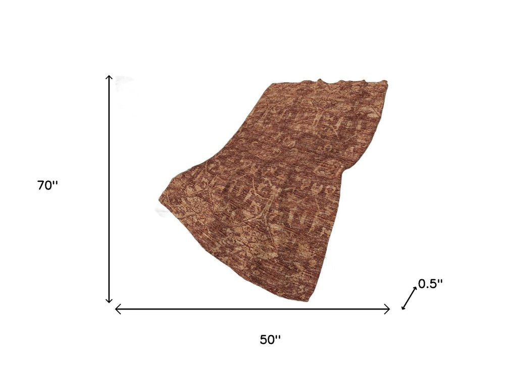 50" X 70" Burgundy And Brown Damask Polyester Woven Plush Throw Blanket