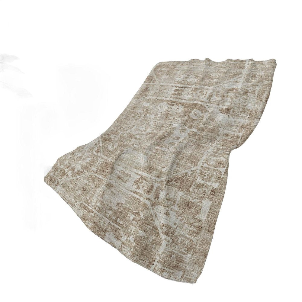 50" X 70" Beige And Ivory Damask Polyester Woven Plush Throw Blanket