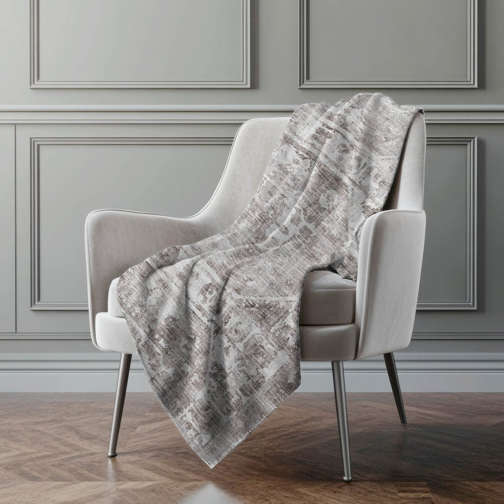 50" X 70" Gray And Charcoal Damask Polyester Woven Plush Throw Blanket