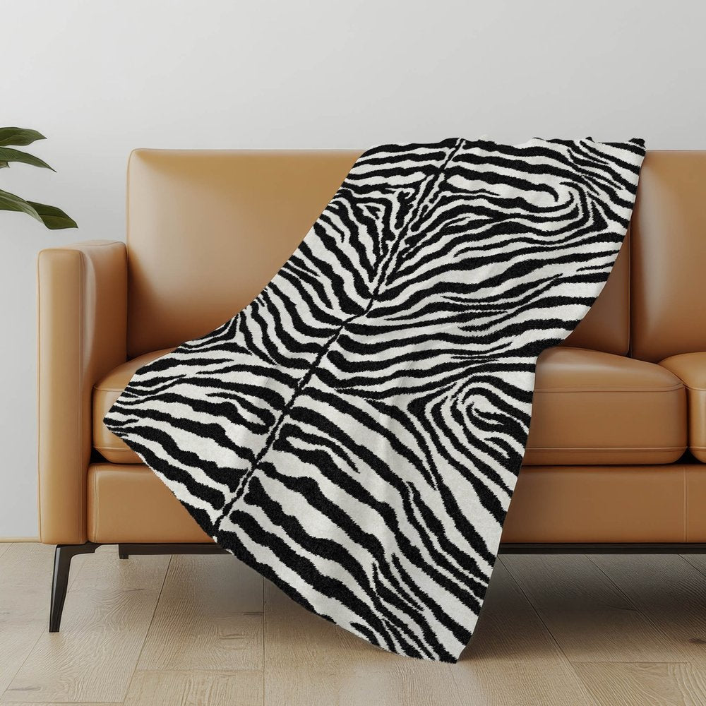 50" X 70" Black And Ivory Zebra Microfiber Plush Throw Blanket