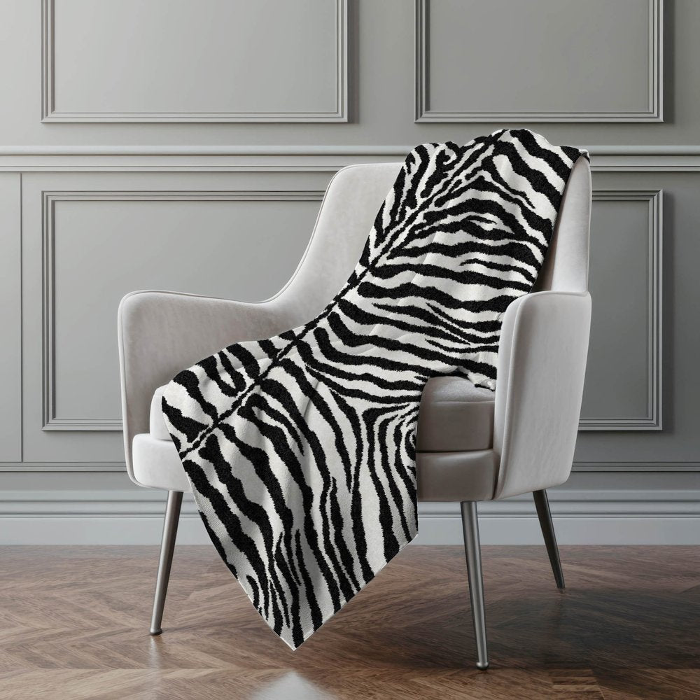 50" X 70" Black And Ivory Zebra Microfiber Plush Throw Blanket