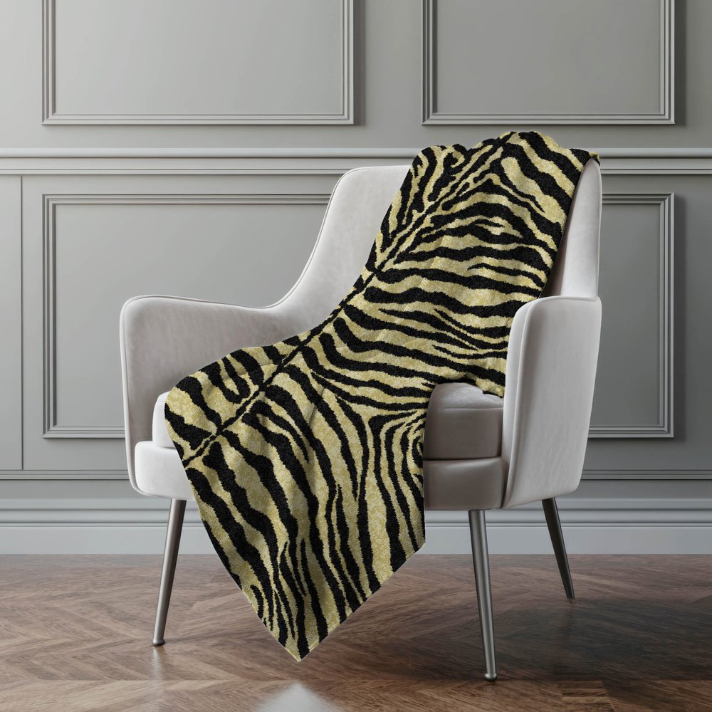 50" X 70" Black And Beige Animal Print Polyester Woven Plush Throw Blanket