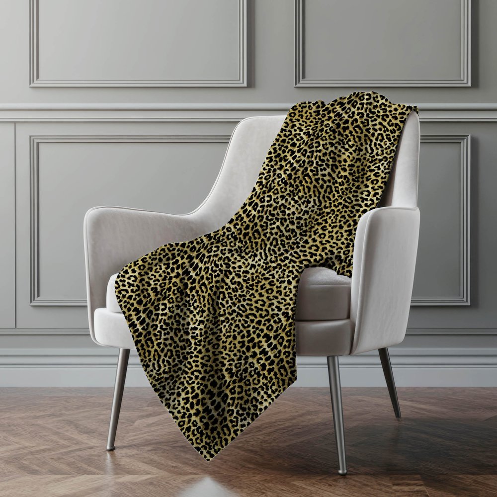 50" X 70" Black And Beige Animal Print Polyester Woven Plush Throw Blanket