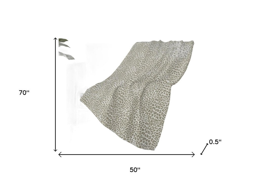 50" X 70" Taupe And Ivory Animal Print Polyester Woven Plush Throw Blanket