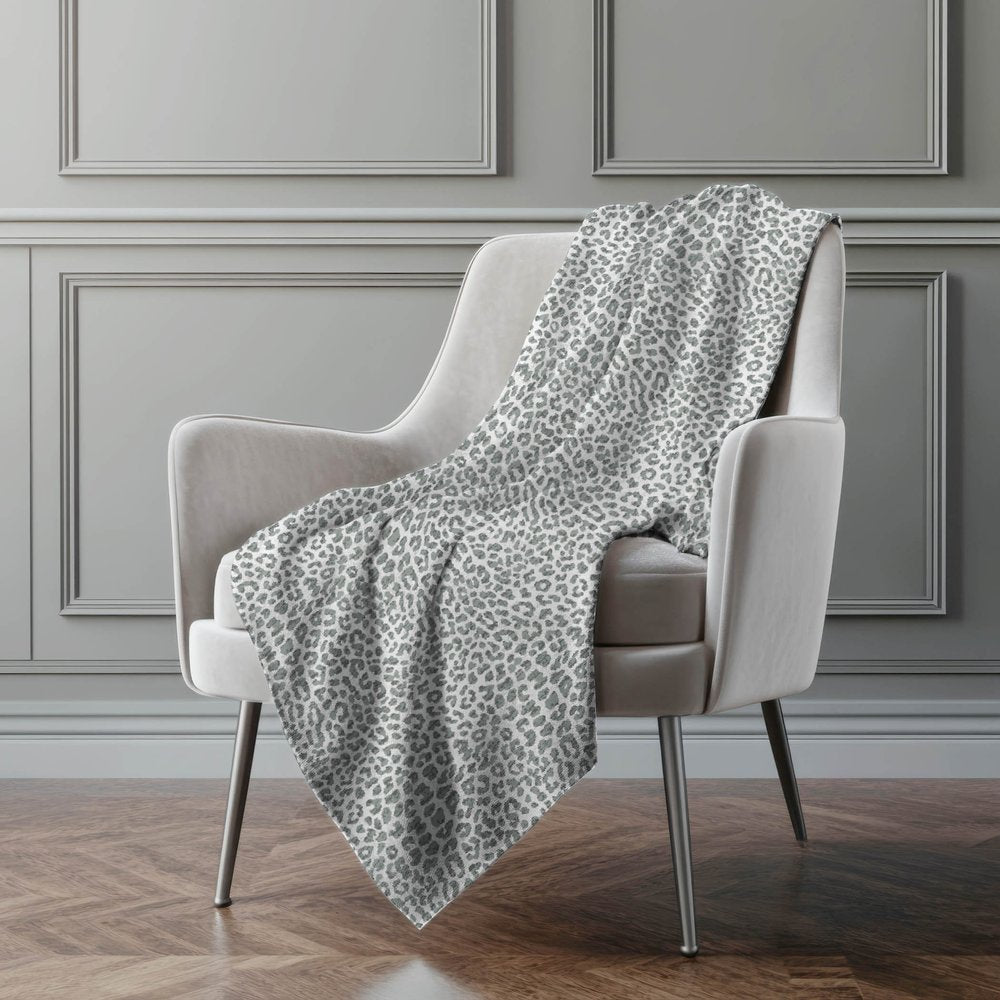 50" X 70" Gray And Ivory Leopard Microfiber Plush Throw Blanket