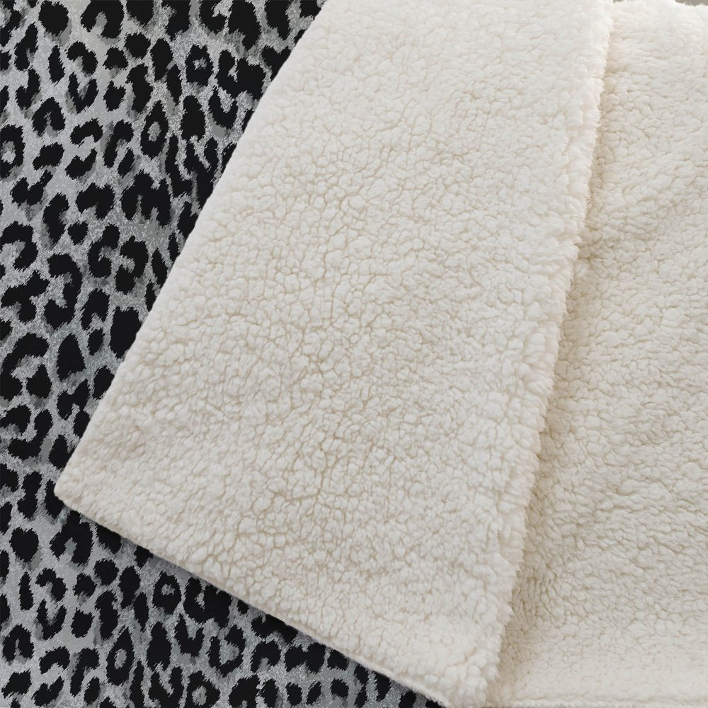 50" X 70" Gray And Black Animal Print Polyester Woven Plush Throw Blanket