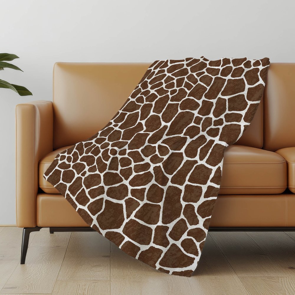 50" X 70" Coffee And Ivory Giraffe Microfiber Plush Throw Blanket