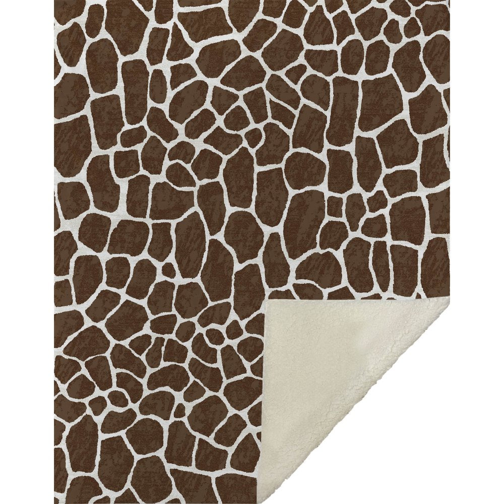 50" X 70" Coffee And Ivory Giraffe Microfiber Plush Throw Blanket