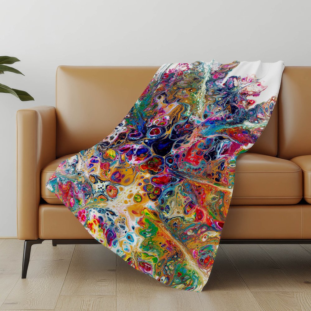 50" X 70" White Blue And Gold Abstract Microfiber Plush Throw Blanket