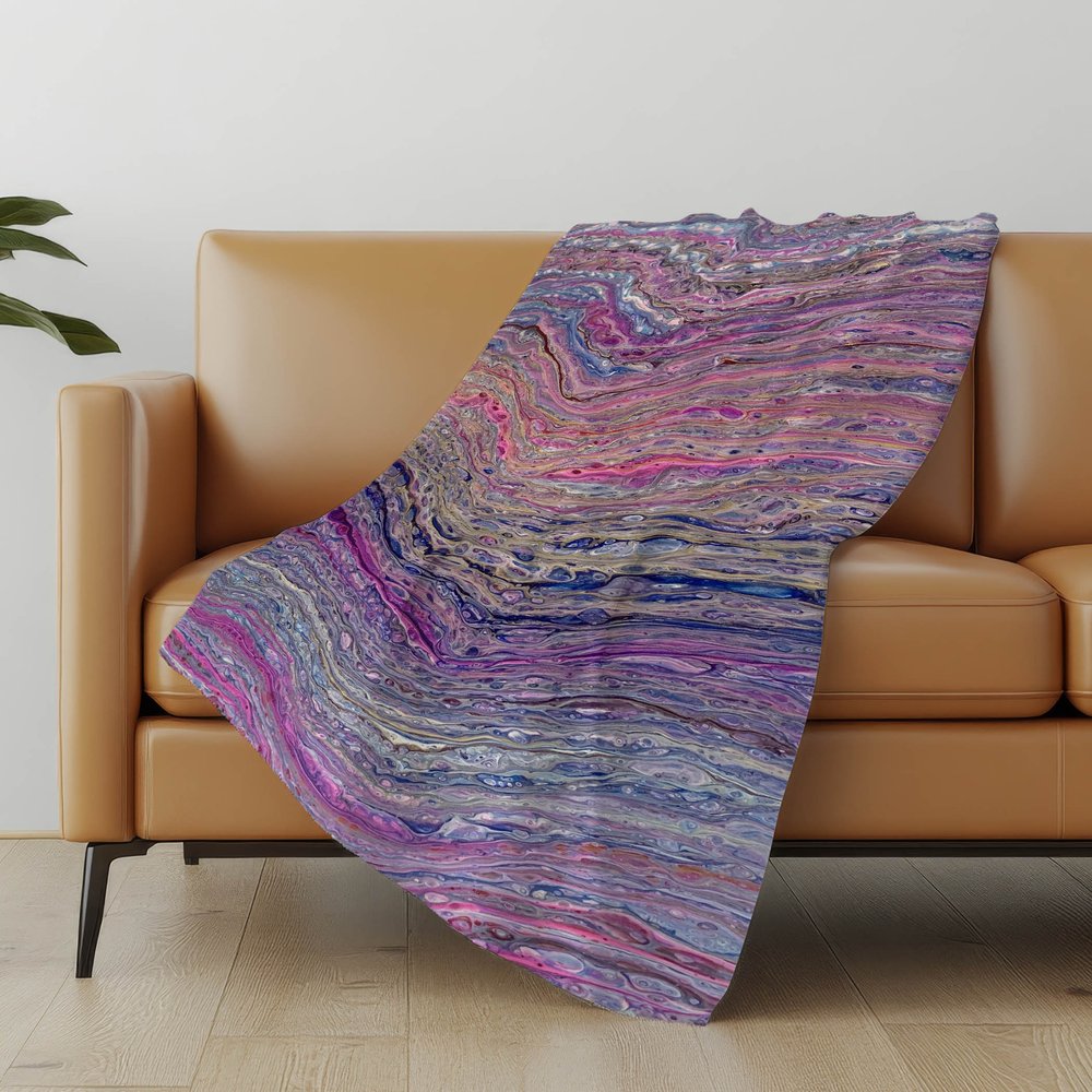 50" X 70" Lavender Blue And Ivory Abstract Microfiber Plush Throw Blanket