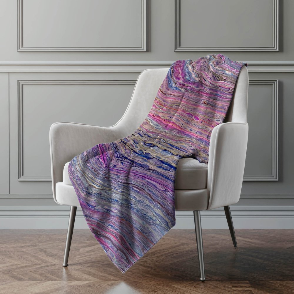 50" X 70" Lavender Blue And Ivory Abstract Microfiber Plush Throw Blanket